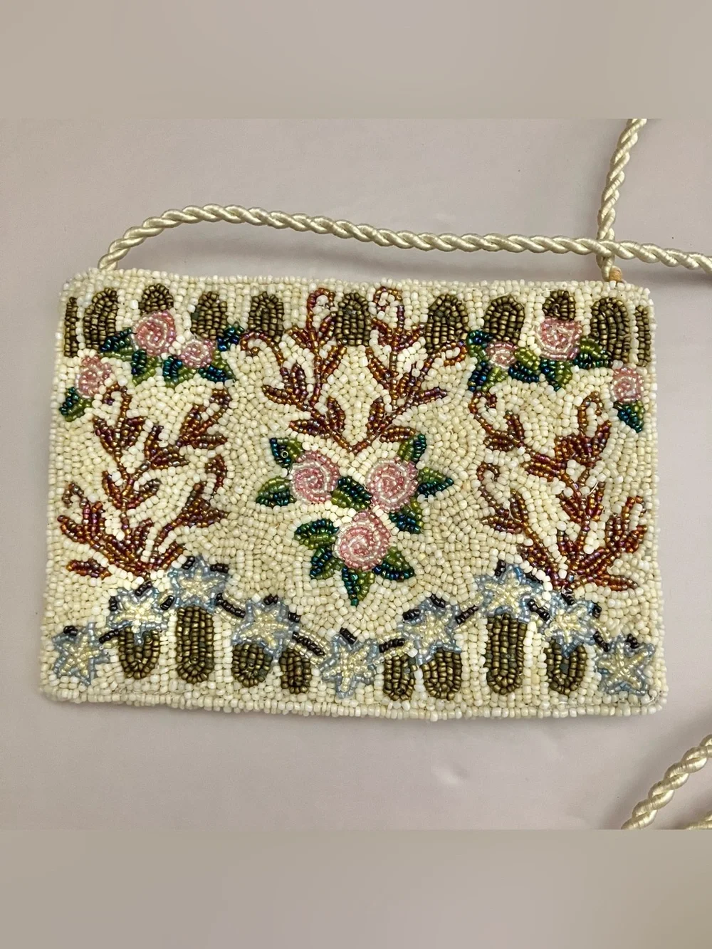 Vintage Christiana Beaded Floral Pattern Shoulder Bag Crossbody Purse 6.75 X 5”